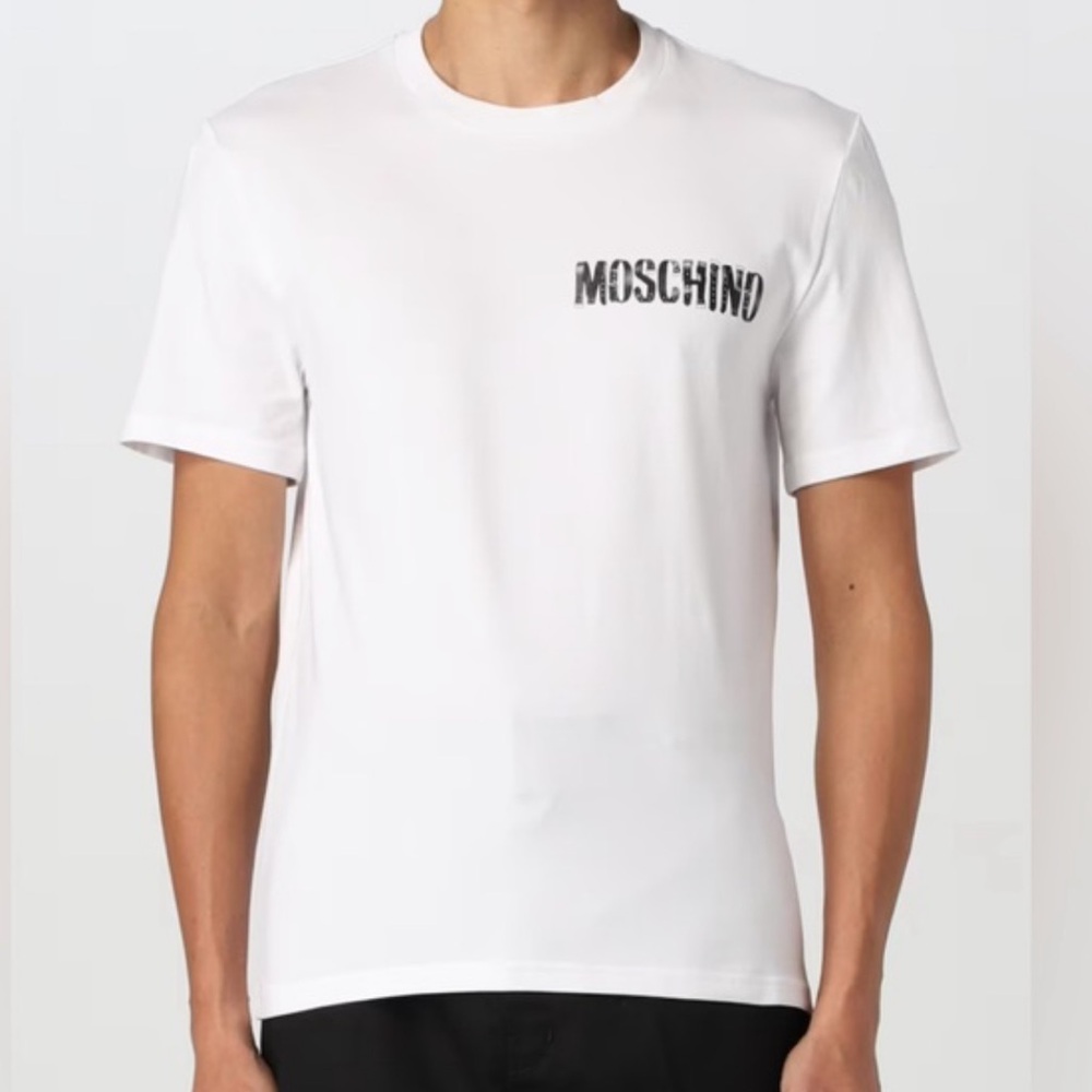 MOSCHINO COUTURE Belt Logo Print Short Sleeve T- Shirt White Men’s SZ Large NEW